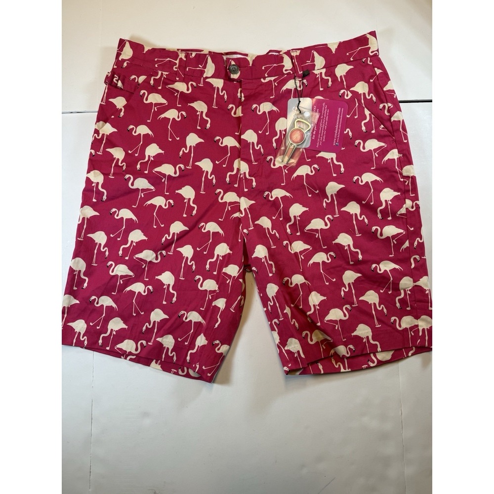 Royal & Awesome Shorts Mens 36 Pink Birdie Breeks Flamingos Golf Chino NWT